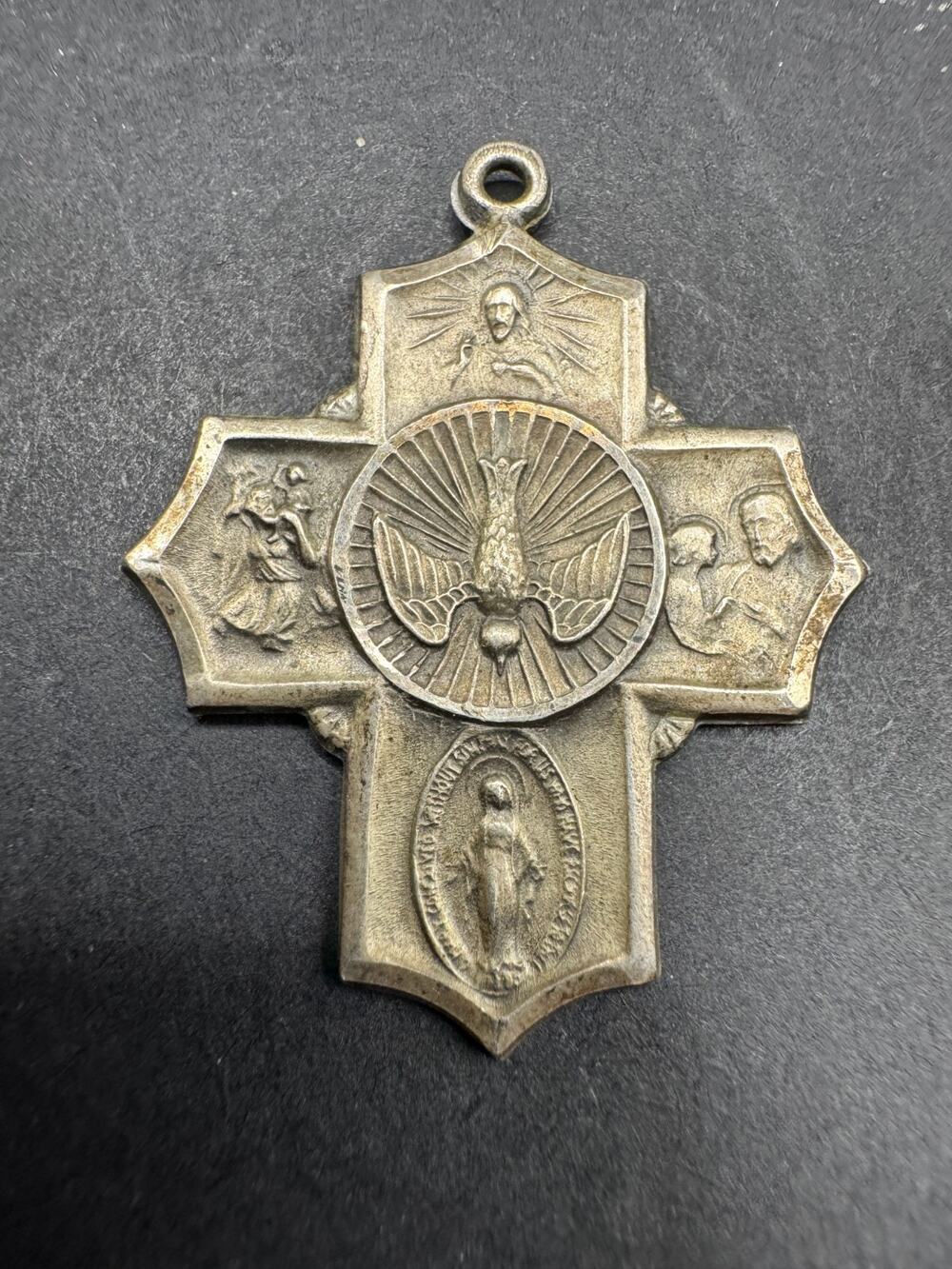Vtg Regina 925 Sterling Silver Catholic Saint 4-Way Cross Medal Pendant 1.02"